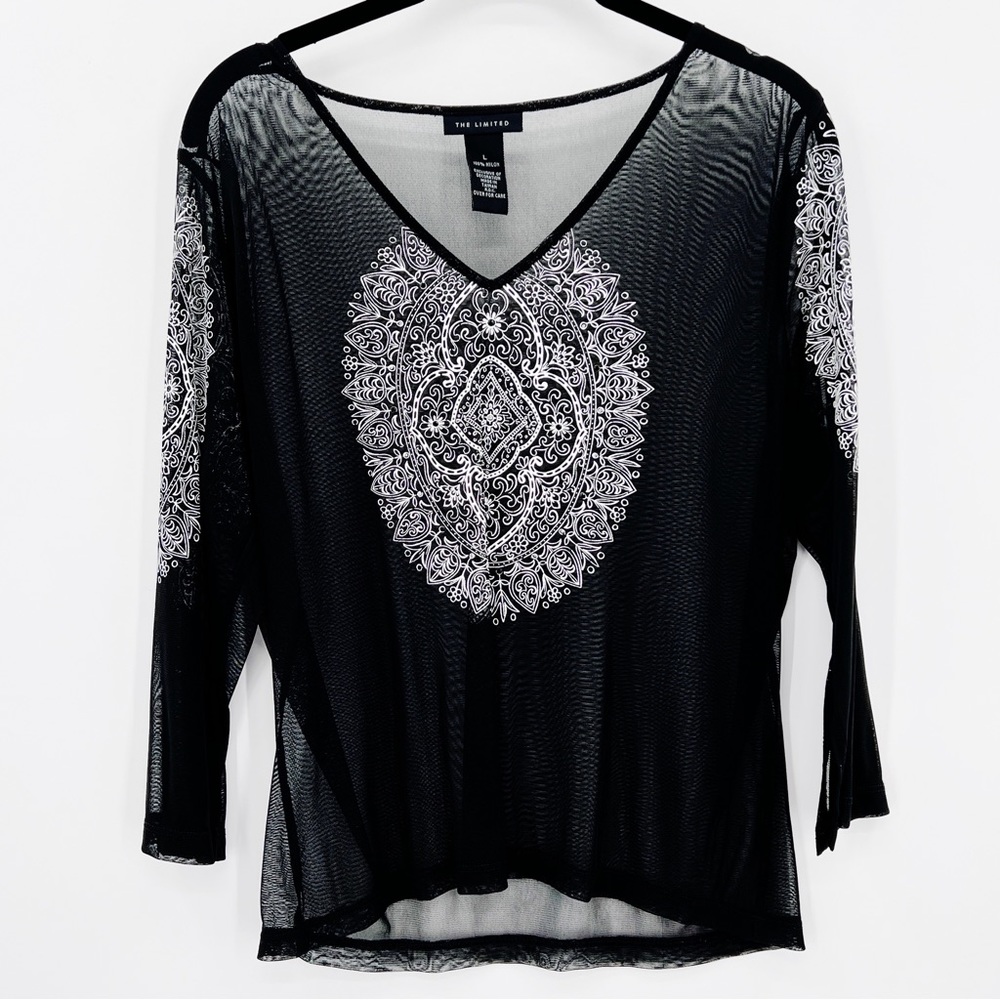 The Limited Very Sheer Embellished Rhinestone Accented Top, L